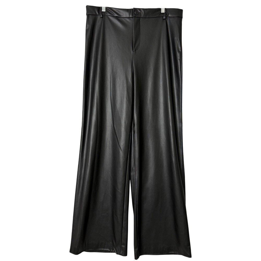 Zara Wide Leg Vegan Leather Pants Womens XXL Black Faux Goth Cyber Grunge‎